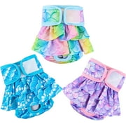 3 Pack Tiantian Baodan Dog Diapers Female, Reusable Pet Diapers for Female Dogs, Washable Dog Panties Diaper Skirt for dogs in Heat, Period, Incontinence, or Excitable Urination (XS, Mermaid)